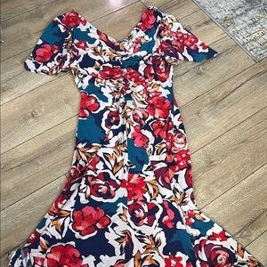 Maggy London Red and White Flutter Sleeve Maxi Dress